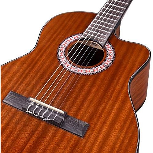  [아마존베스트]Winzz Standard size electric classical guitar stitches nylon with built-in 4 band EQ (equalizer), 39 inch cutaway guitar kit with bag, tuner, cable, wrench and polishing cloth.