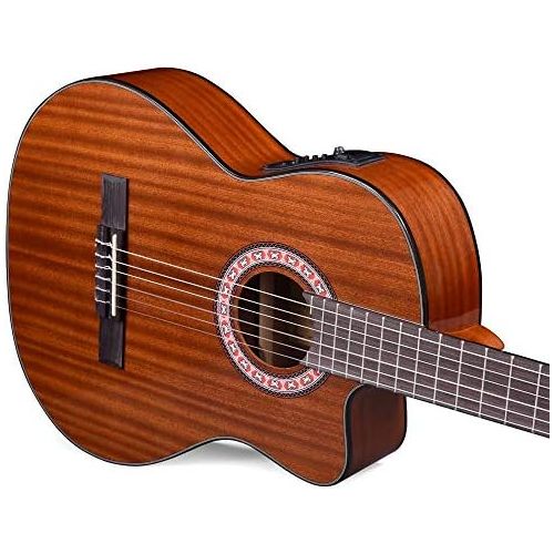  [아마존베스트]Winzz Standard size electric classical guitar stitches nylon with built-in 4 band EQ (equalizer), 39 inch cutaway guitar kit with bag, tuner, cable, wrench and polishing cloth.