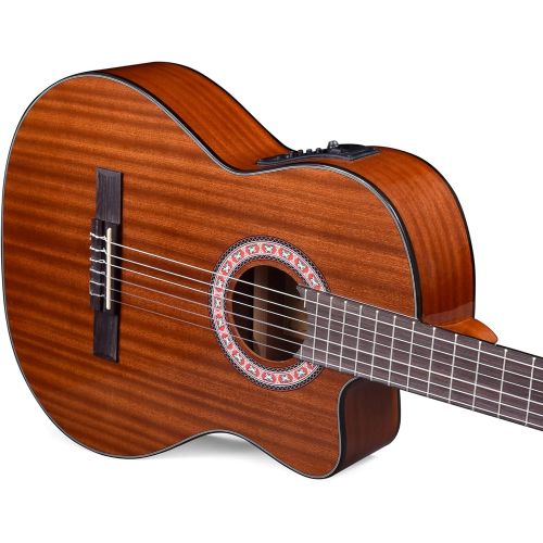  [아마존베스트]Winzz Standard size electric classical guitar stitches nylon with built-in 4 band EQ (equalizer), 39 inch cutaway guitar kit with bag, tuner, cable, wrench and polishing cloth.