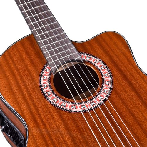  [아마존베스트]Winzz Standard size electric classical guitar stitches nylon with built-in 4 band EQ (equalizer), 39 inch cutaway guitar kit with bag, tuner, cable, wrench and polishing cloth.