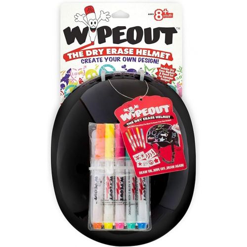  Wipeout Dry Erase Kids Helmet for Bike, Skate, and Scooter, Black, Ages 8+