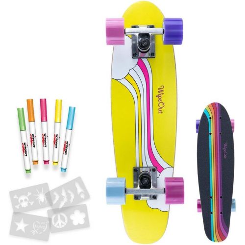  Wipeout Kids Performance Skateboard for Boys and Girls with Dry Erase Bottom, Marker and Stencils, 58mm Urethane Wheels, Rainbow (WP5002)