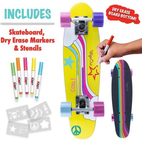  Wipeout Kids Performance Skateboard for Boys and Girls with Dry Erase Bottom, Marker and Stencils, 58mm Urethane Wheels, Rainbow (WP5002)