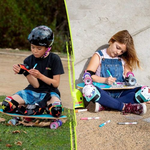  Wipeout Kids Performance Skateboard for Boys and Girls with Dry Erase Bottom, Marker and Stencils, 58mm Urethane Wheels, Rainbow (WP5002)