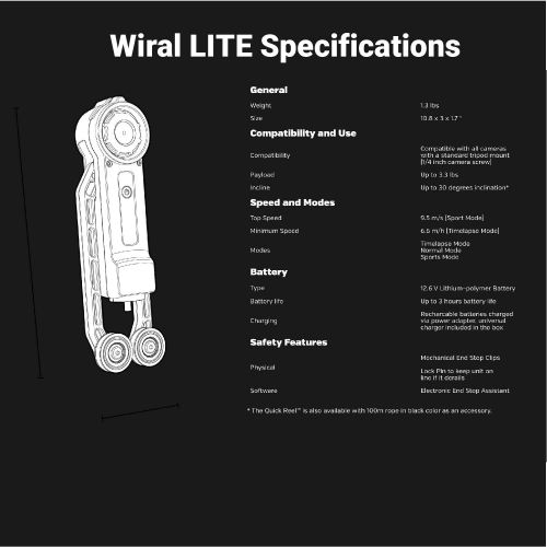  Wiral LITE Cable Cam with Remote for Action Cameras, Smartphones, 360 Camera or DSLR Mirrorless Cameras up to 3.3LBs - Film Moving Shots Even Where Drones Cant Go