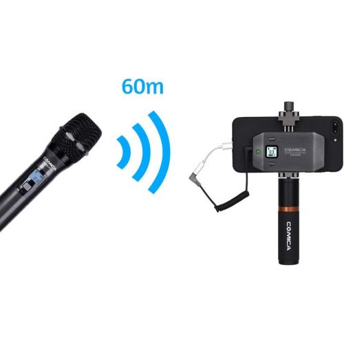  Comica COMICA CVM-WS50H Multi-Channels Smartphone Wireless Microphone with Hand-held Transmitter 6 Channels LCD Screen 60m Working Distance for iPhone Samsung with Andoer Cleaning Cloth