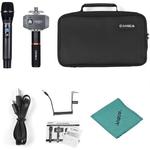  Comica COMICA CVM-WS50H Multi-Channels Smartphone Wireless Microphone with Hand-held Transmitter 6 Channels LCD Screen 60m Working Distance for iPhone Samsung with Andoer Cleaning Cloth