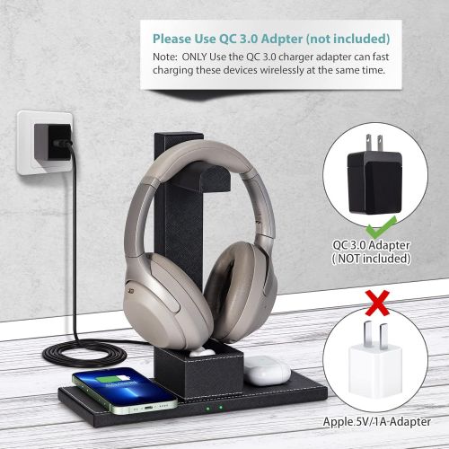  Wireless future charger Headset Stand with Wireless Charger, Desktop Gaming Headset Holder Hanger with 2-in-1 Wireless Charging Pad and USB Port -Suitable for Gamer Desktop Table Game Earphone Accessories