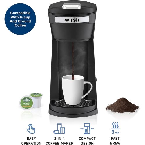  Wirsh Single Serve Coffee Maker, 2 in 1 Coffee Maker Compatible with K-Cup Pods and Ground Coffee, Compact Coffee Brewer, Fast Brewing, for Home, Office,Travel