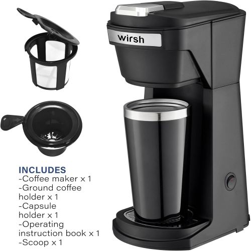  Wirsh Single Serve Coffee Maker, 2 in 1 Coffee Maker Compatible with K-Cup Pods and Ground Coffee, Compact Coffee Brewer, Fast Brewing, for Home, Office,Travel