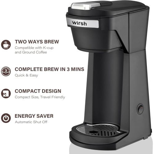  Wirsh Single Serve Coffee Maker, 2 in 1 Coffee Maker Compatible with K-Cup Pods and Ground Coffee, Compact Coffee Brewer, Fast Brewing, for Home, Office,Travel