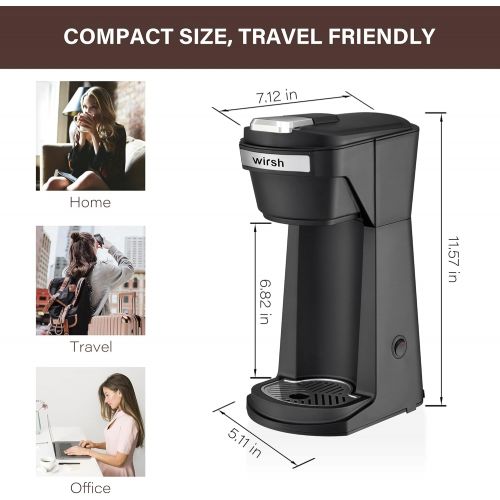  Wirsh Single Serve Coffee Maker, 2 in 1 Coffee Maker Compatible with K-Cup Pods and Ground Coffee, Compact Coffee Brewer, Fast Brewing, for Home, Office,Travel