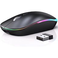 RGB Wireless Mouse, WisFox 2.4G Rechargeable Silent Wireless Bluetooth Mouse, 3 Modes (Bluetooth 5.0/3.0 + USB), LED Ergonomic Mouse for Laptop Desktop Windows Mac iPad (Black)