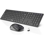 Wireless Keyboard and Mouse Combo, WisFox 2.4G Full-Size Slim Thin Wireless Keyboard Mouse for Windows, Computer, Desktop, PC, Laptop Mac (Dark Black)