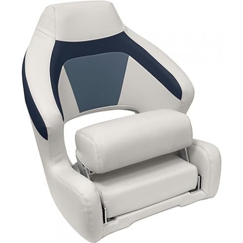  Wise BM3338-986 Premier Series Pontoon XL Bucket Seat with Flip Up Bolster, Platinum/Spectra Navy/Cobalt