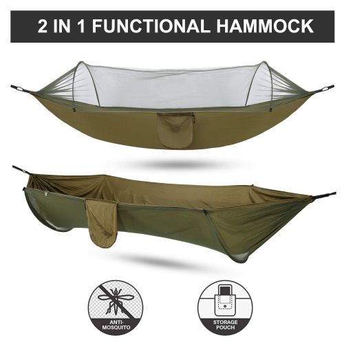  Wise Gsung Camping Hammocks with Pop-Up Mosquito Net,Large Size Outdoor Hammock Portable Swing 2 in 1,Anti-Mosquito Design Hammocks for Outdoor, Hiking, Travel