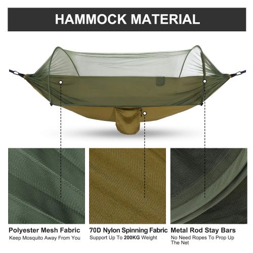  Wise Gsung Camping Hammocks with Pop-Up Mosquito Net,Large Size Outdoor Hammock Portable Swing 2 in 1,Anti-Mosquito Design Hammocks for Outdoor, Hiking, Travel