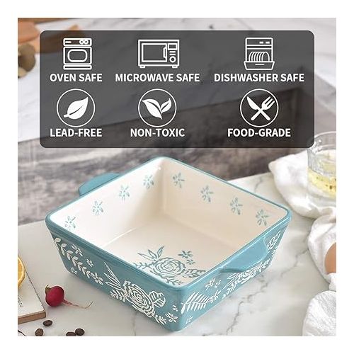  Wisenvoy Baking Dish 8x8 Baking Pan Brownie Pan Casserole Dish Hand-Painted Casserole Dishes For Oven Lasagna Pan