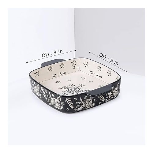  Wisenvoy Baking Dish Ceramic Brownie Pan 9x9 Baking Pan Casserole Dish Lasagna Pan Square Rose Dish Pan Bakeware Sets