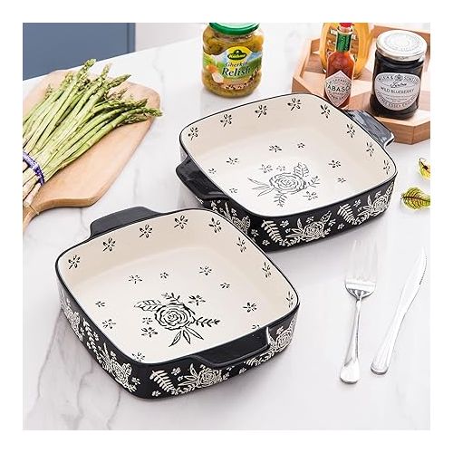  Wisenvoy Baking Dish Ceramic Brownie Pan 9x9 Baking Pan Casserole Dish Lasagna Pan Square Rose Dish Pan Bakeware Sets