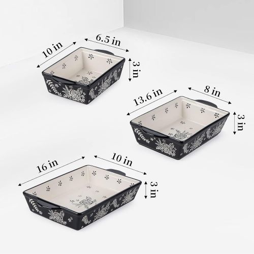  Wisenvoy Baking Dish Casserole Dish Ceramic Lasagna Pan, 3-Piece Bakeware Sets, nonstick, stackable, for oven, for baking casserole, Rose pattern, Baking Set Baking Dish Set