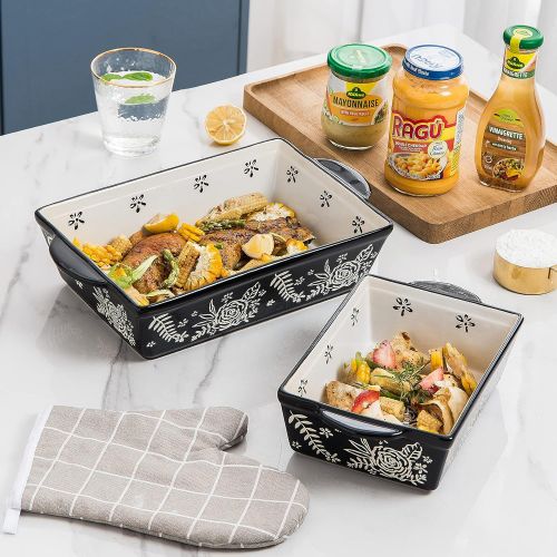  Wisenvoy Baking Dish Casserole Dish Ceramic Lasagna Pan, 3-Piece Bakeware Sets, nonstick, stackable, for oven, for baking casserole, Rose pattern, Baking Set Baking Dish Set