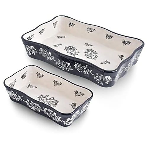  [아마존베스트]Wisenvoy Baking Dish Ceramic Bakeware Sets Lasagna Pan 2-pcs Casserole Dish Bakeware Baking Dishes Black Baking Set