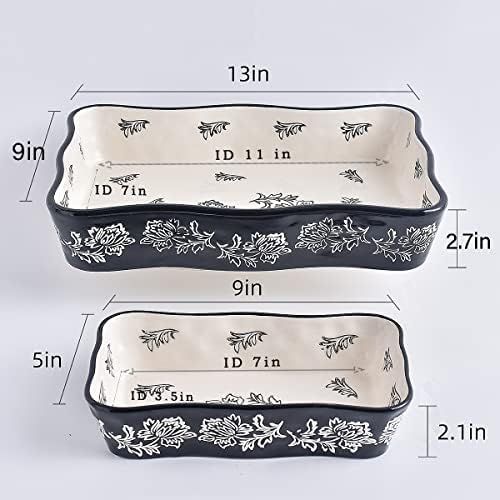  [아마존베스트]Wisenvoy Baking Dish Ceramic Bakeware Sets Lasagna Pan 2-pcs Casserole Dish Bakeware Baking Dishes Black Baking Set