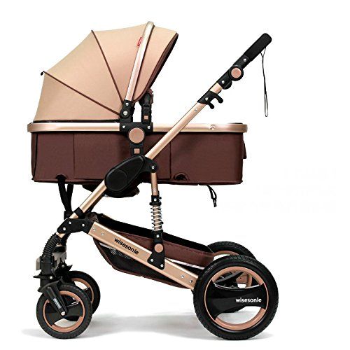  Wisesonle High Landscape Fold Baby Stroller, 2 in 1 Baby Carriage with Rubber Wheel, Good Shock Absorption Baby Pram&Aluminum Alloy Frame (Pink)