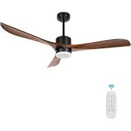 Wood Ceiling Fans with Lights Remote Control, Wisful 56 Modern Farmhouse Ceiling Fans Indoor/Outdoor with 3 Solid Wood Blades Quiet 6 Speeds Reversible, for Bedroom Living Room Pat