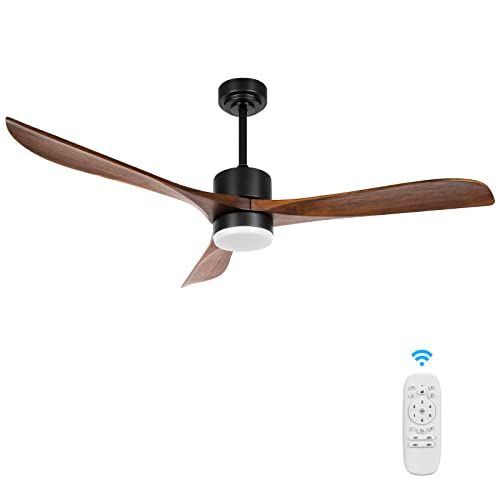  Wood Ceiling Fans with Lights Remote Control, Wisful 56 Modern Farmhouse Ceiling Fans Indoor/Outdoor with 3 Solid Wood Blades Quiet 6 Speeds Reversible, for Bedroom Living Room Pat