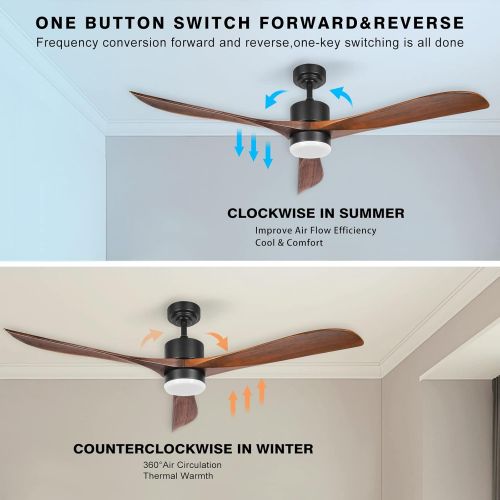  Wood Ceiling Fans with Lights Remote Control, Wisful 56 Modern Farmhouse Ceiling Fans Indoor/Outdoor with 3 Solid Wood Blades Quiet 6 Speeds Reversible, for Bedroom Living Room Pat