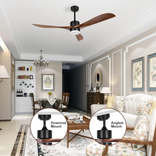  Wood Ceiling Fans with Lights Remote Control, Wisful 56 Modern Farmhouse Ceiling Fans Indoor/Outdoor with 3 Solid Wood Blades Quiet 6 Speeds Reversible, for Bedroom Living Room Pat