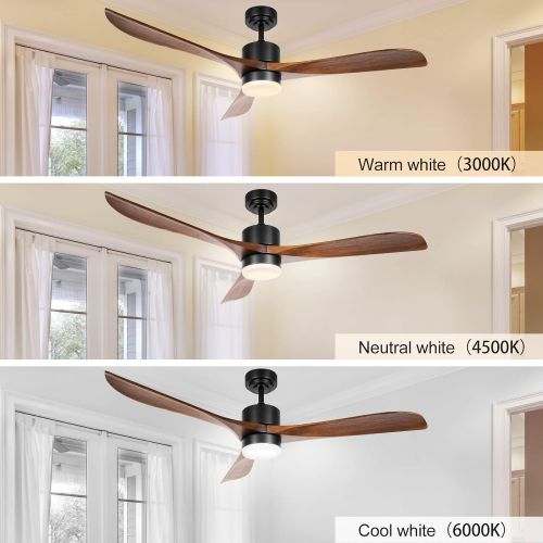  Wood Ceiling Fans with Lights Remote Control, Wisful 56 Modern Farmhouse Ceiling Fans Indoor/Outdoor with 3 Solid Wood Blades Quiet 6 Speeds Reversible, for Bedroom Living Room Pat