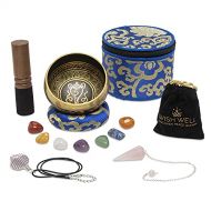 Wish Well Tibetan Singing Bowl Set ~ For Meditation, Chakra Healing, Yoga, With Silk Cushion, Wooden Mallet and Carrying Case ~ Sound Therapy ~ Antique Design ~ Handmade in Nepal ~ Home Deco명상종 싱잉볼