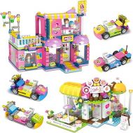 WishaLife Friends Coffee House and Hair Salon Building Toy Set, with 4 Open-top Cars, Pretend Play Toy Gift for Kids Girls Boys Ages 6+
