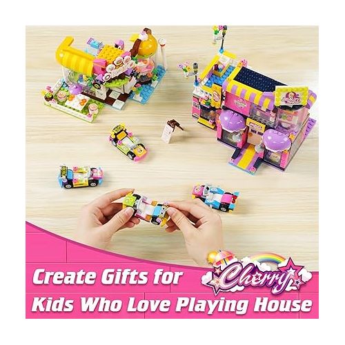  WishaLife Friends Coffee House and Hair Salon Building Toy Set, with 4 Open-top Cars, Pretend Play Toy Gift for Kids Girls Boys Ages 6+