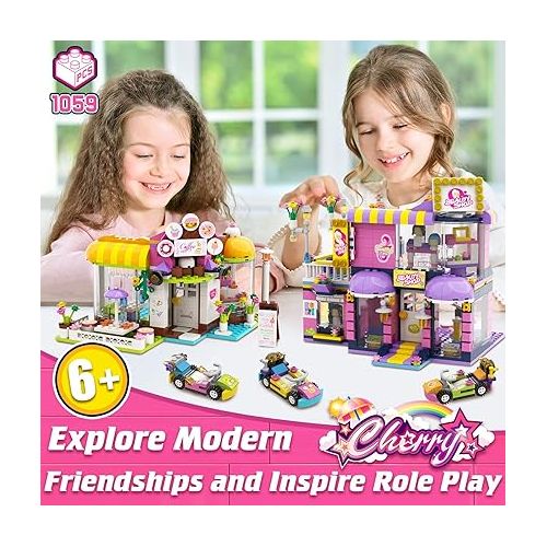  WishaLife Friends Coffee House and Hair Salon Building Toy Set, with 4 Open-top Cars, Pretend Play Toy Gift for Kids Girls Boys Ages 6+