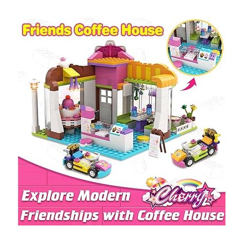  WishaLife Friends Coffee House and Hair Salon Building Toy Set, with 4 Open-top Cars, Pretend Play Toy Gift for Kids Girls Boys Ages 6+