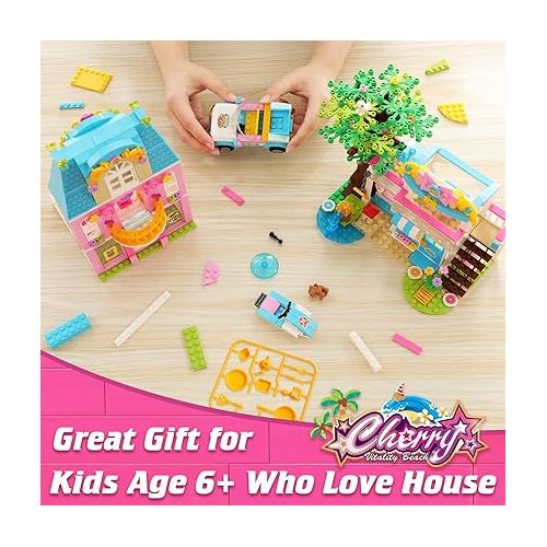  WishaLife Friends Beach House and Pizzeria Building Toy Set, with Open-top Car, Motorboat, Pretend Play Toy Gift for Kids Girls Boys Ages 6+