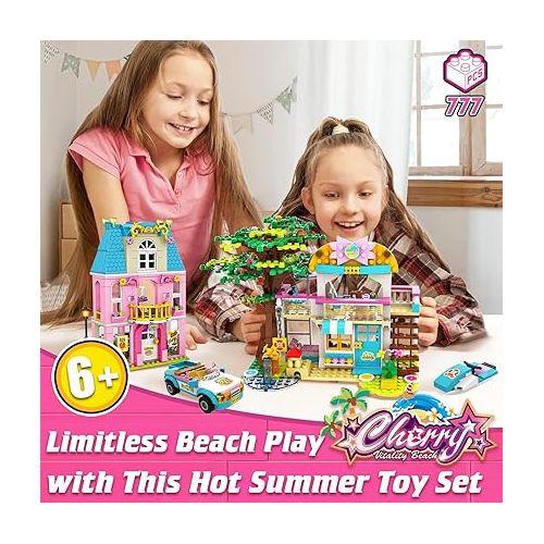  WishaLife Friends Beach House and Pizzeria Building Toy Set, with Open-top Car, Motorboat, Pretend Play Toy Gift for Kids Girls Boys Ages 6+