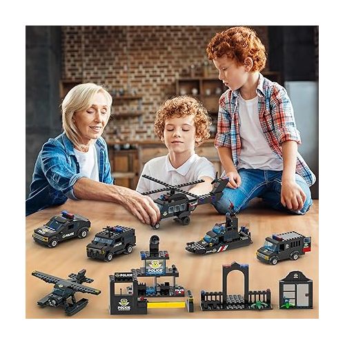  WishaLife 8 in 1 City SWAT Police Mobile Command Center Truck Building Toy, Police Station, Car, Airplane, Boat, Gift for 6+ Year Old Kid, Boy, Girl