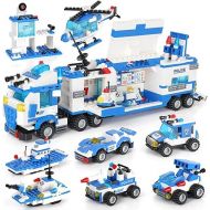 WishaLife City Police Mobile Command Center Truck Building Toy, W/Police Car, Airplane, Boat, Gifts for 6 Plus Year Old Kids, Boys, Girls (1338 PCS)