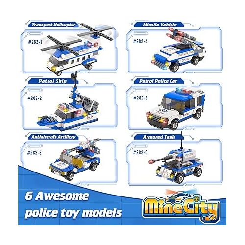  WishaLife 1169 Pieces City Police Station Building Kit, 6 in 1 Military Battleship Building Toy, with Police Cars, Boat, Airplane, Best STEM Construction Toy Gift for Boys and Girls 6-12