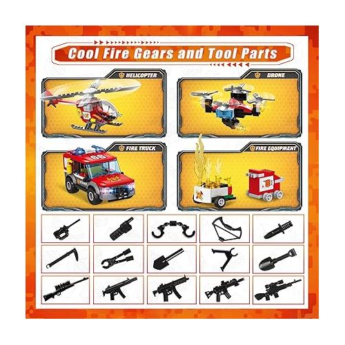  WishaLife City Fire Station Building Blocks Set, Fire Truck, Helicopter, Drone, Rescue Gear, Fire Command Center Playset, Firefighters Roleplay Toy Gifts for Kids Boys Girls Ages 6+ (744 Pieces)