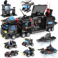 WishaLife 1100 Pieces City Police Station Building Kit, SWAT Mobile Command Center Truck Building Toy with Police Car, Airplane, Boat, Fun Roleplay Police Toys Gift for Boys Girls Aged 6-12