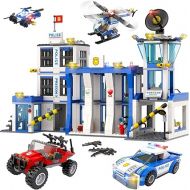 WishaLife City Police Station Building Kit with Prison, Police Car, Helicopter, Drone, Buggy Truck, Police Toys Gift for 6 Plus Kids, Boys & Girls