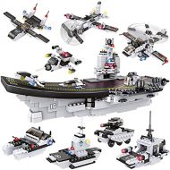 WishaLife City Police Giant Army Aircraft Carrier Battle Group Building Kit, Military Battleship Model Building Set with Solid Hull and Deck with Storage Box for Boys Girls 6-12 (1