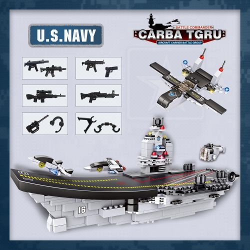  WishaLife City Police Giant Army Aircraft Carrier Battle Group Building Kit, Military Battleship Model Building Set with Solid Hull and Deck with Storage Box for Boys Girls 6-12 (1