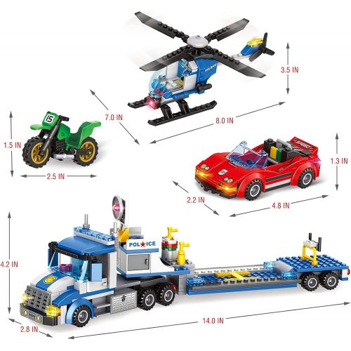  WishaLife City Police Catch Thief Building Kit with City Police Helicopter Transport Truck Toy, Action Cop Helicopter, Motorbike, and Getaway Sports Car for Boys and Girls 6 12 (469 Pieces)